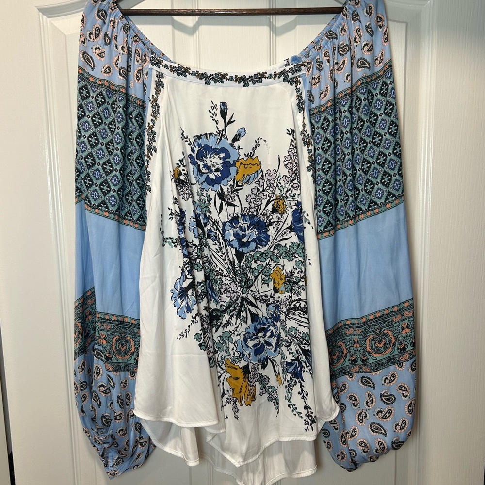 Free People Blue and White Floral Blouse